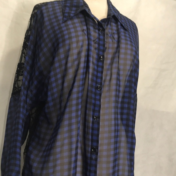 Sheer blk & blu button up w lace back by Eyeshadow - Picture 3 of 8